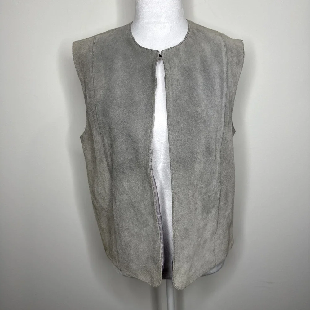 Vintage 70s Leather Suede Vest Womens Large Gray Western Pockets Equestrian‎ L